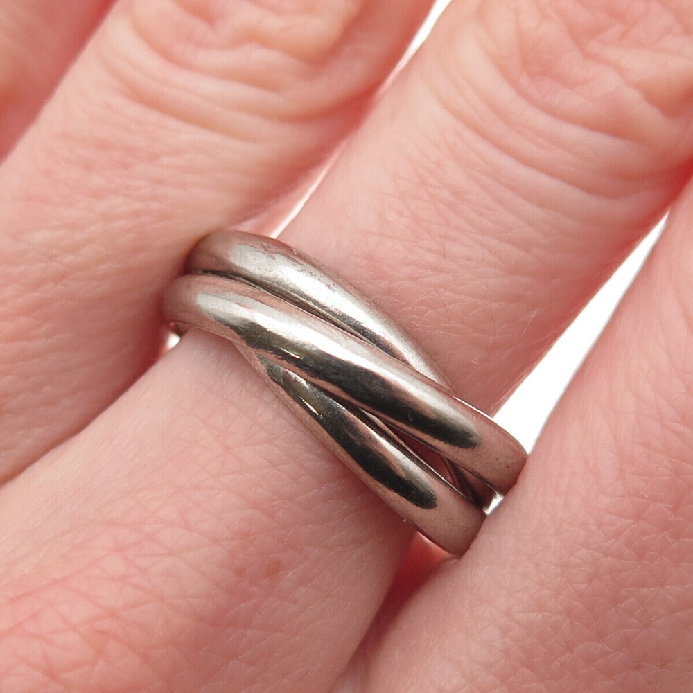 925 Sterling Silver Vintage Interlocked Trinity Oxidized Band Ring Size 8